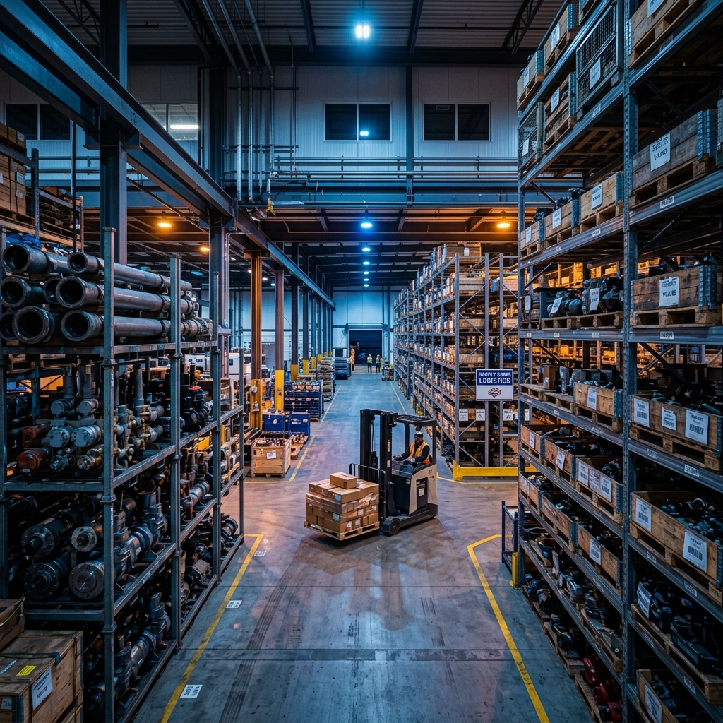 Industrial procurement warehouse with precision equipment