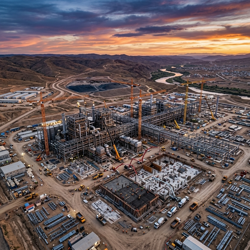 Large scale EPC turnkey construction project at dusk
